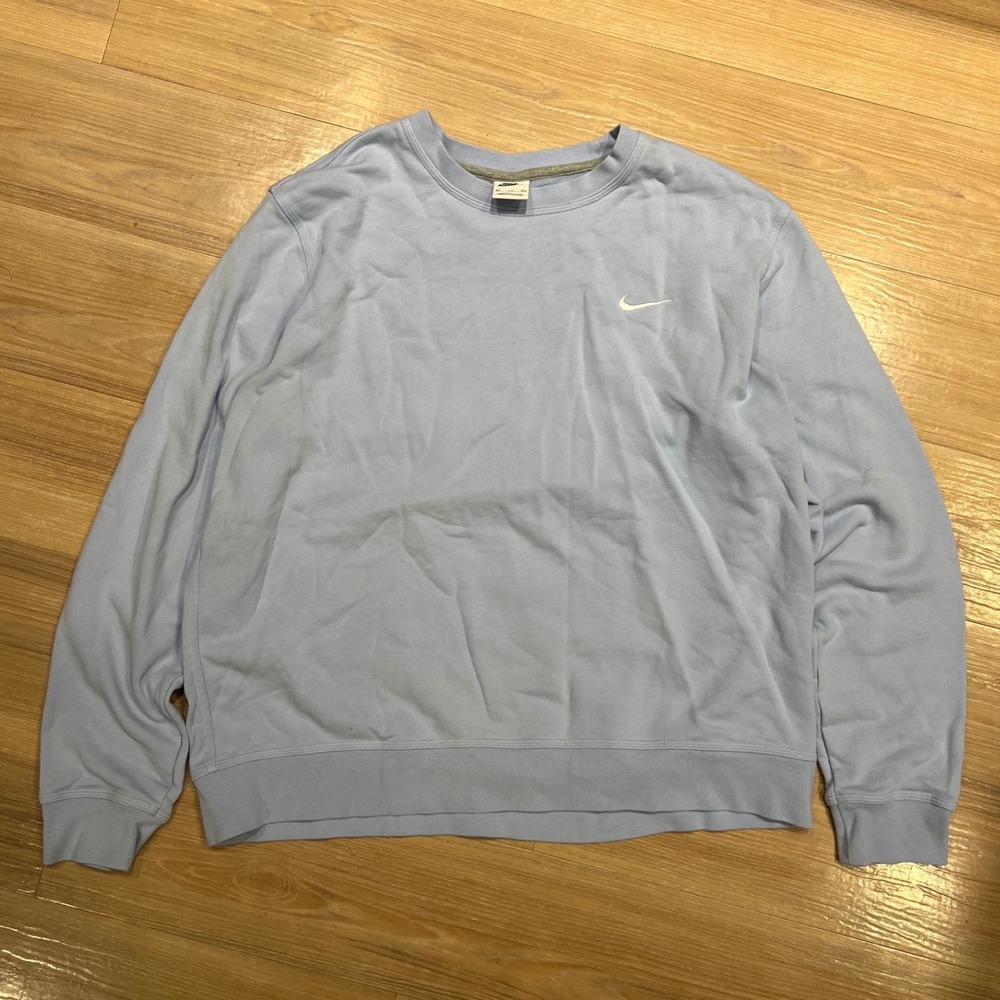 Nike Mens Sweatshirt Embroidered Swoosh Logo Light Blue XXL